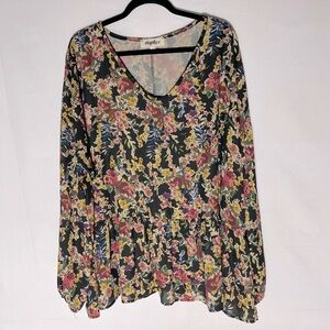 Haptics Multicolor Floral Flowy Peplum Boho V Neck Blouse 3X